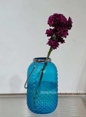 简约蓝色玻璃花瓶家居装饰品客厅插花摆件创意复古风格家居饰品