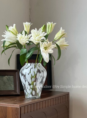 告白｜北欧风简约白色波点厚重玻璃插花客厅装饰摆件