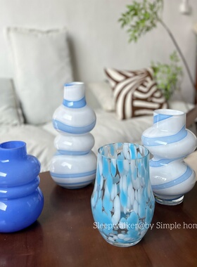 天空之城|出口手工蓝色系玻璃花瓶摆件客厅插花花瓶花器