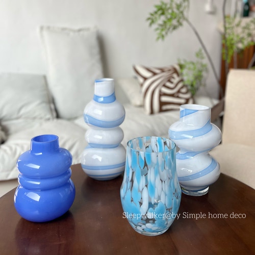 天空之城|出口手工蓝色系玻璃花瓶摆件客厅插花花瓶花器