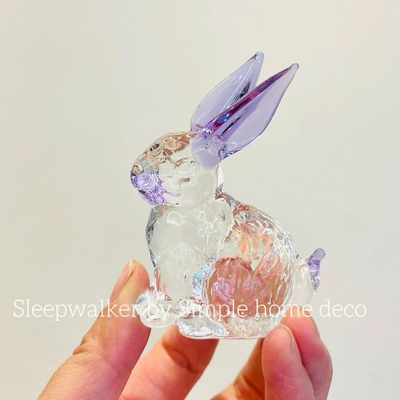 纯手工水晶玻璃可爱小兔子鸭子龙人草莓蝴蝶小摆件茶宠送人礼物