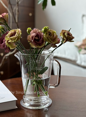 外贸出口法国复古蜻蜓浮雕图案透明厚重玻璃花瓶花器把手凉水壶