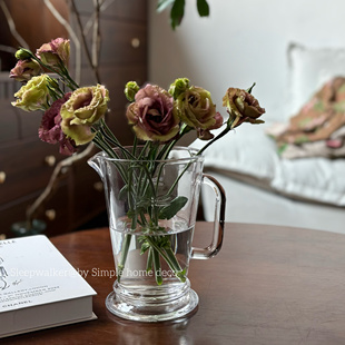 外贸出口法国复古蜻蜓浮雕图案透明厚重玻璃花瓶花器把手凉水壶