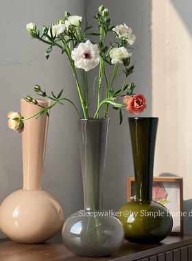 中古｜中古蓝色玻璃花瓶 天空蓝色花瓶 轻奢大肚水培鲜花花瓶装饰