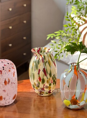 莫奈花园｜原色料厚重中古玻璃花瓶蝴蝶兰玫瑰郁金香花瓶摆件