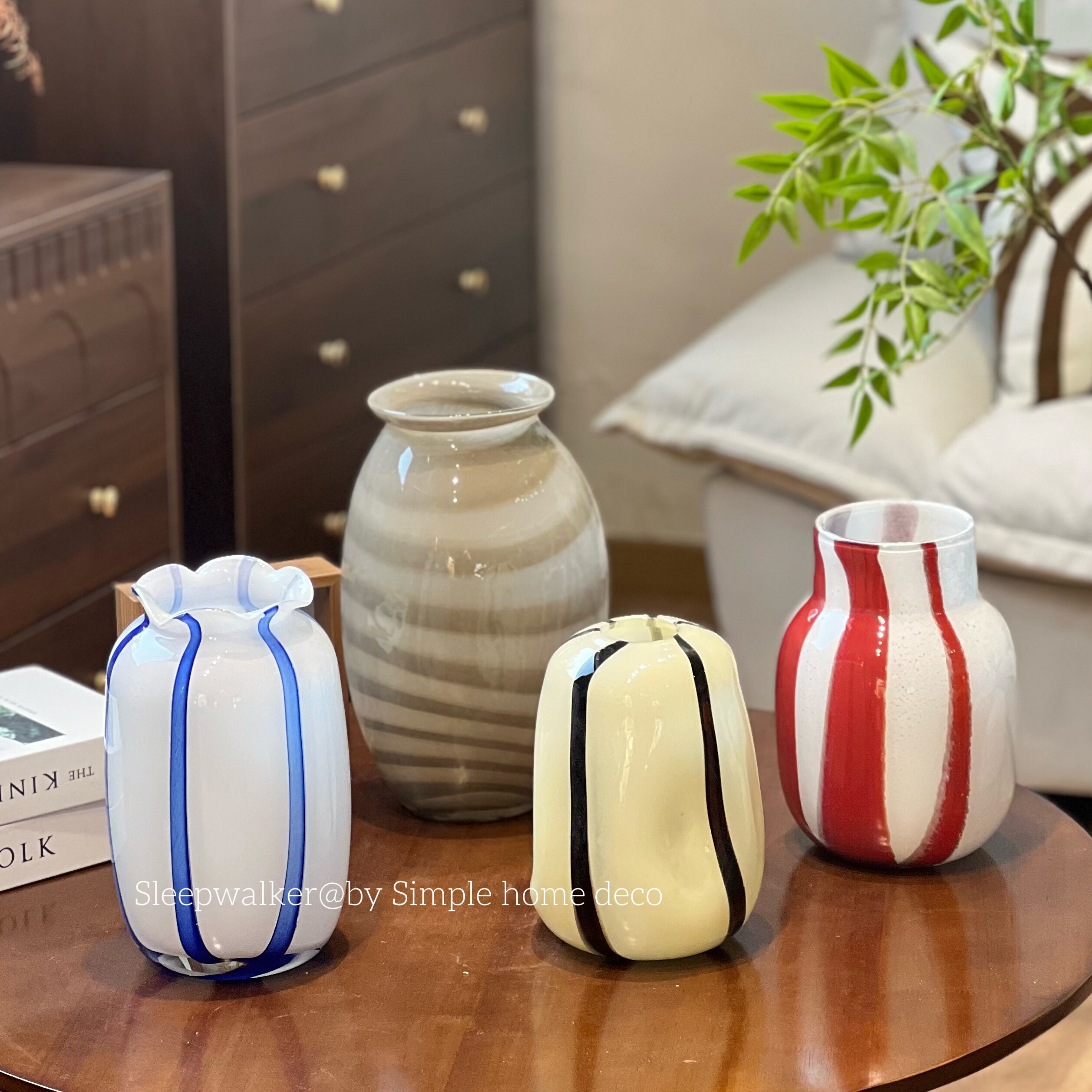 土耳其| 轻奢创意吹制玻璃条纹玻璃花瓶高级感家居客厅茶几插花器