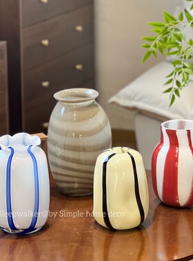 土耳其| 轻奢创意吹制玻璃条纹玻璃花瓶高级感家居客厅茶几插花器