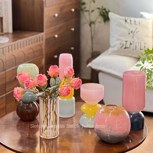甜蜜马卡龙｜简约北欧风彩色系列玻璃花瓶 客厅插花摆件装饰品