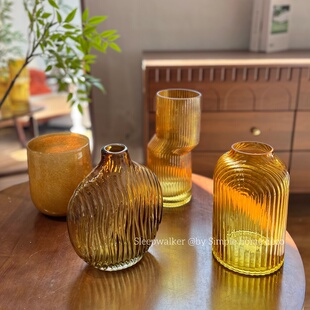 流心蜂蜜｜美拉德色系北欧风玻璃花瓶摆件 客厅插花装饰品