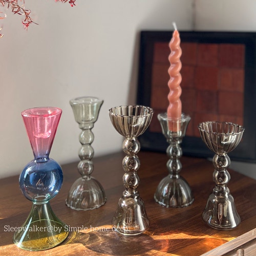 落光南｜复古条纹高脚玻璃小花器 桌面迷你烛台摆件 软装插花器