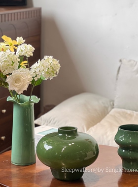 立夏55｜中古风复古绿色花瓶插鲜花茶室客厅装饰摆件
