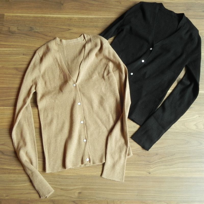 外贸羊毛罗纹修身v领针织开衫