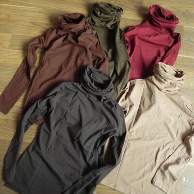 秋冬百搭不起球纯棉打底衫 堆堆领 修身精纺棉T恤 高弹性 纯色 女