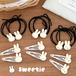 可爱小白兔bb夹发绳甜美少女心简约刘海夹边夹儿童扎头发头绳