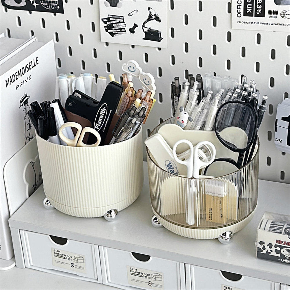 高颜值简约化妆品收纳盒高级感桌面旋转笔筒化妆刷口红粉扑,收纳整理,其他收纳盒,淘宝优惠券,粉丝福利购,淘宝优惠卷