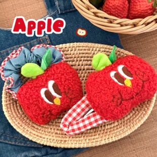 创意可爱毛绒苹果公仔发绳发夹少女百搭前额装 饰刘海夹高马尾发圈