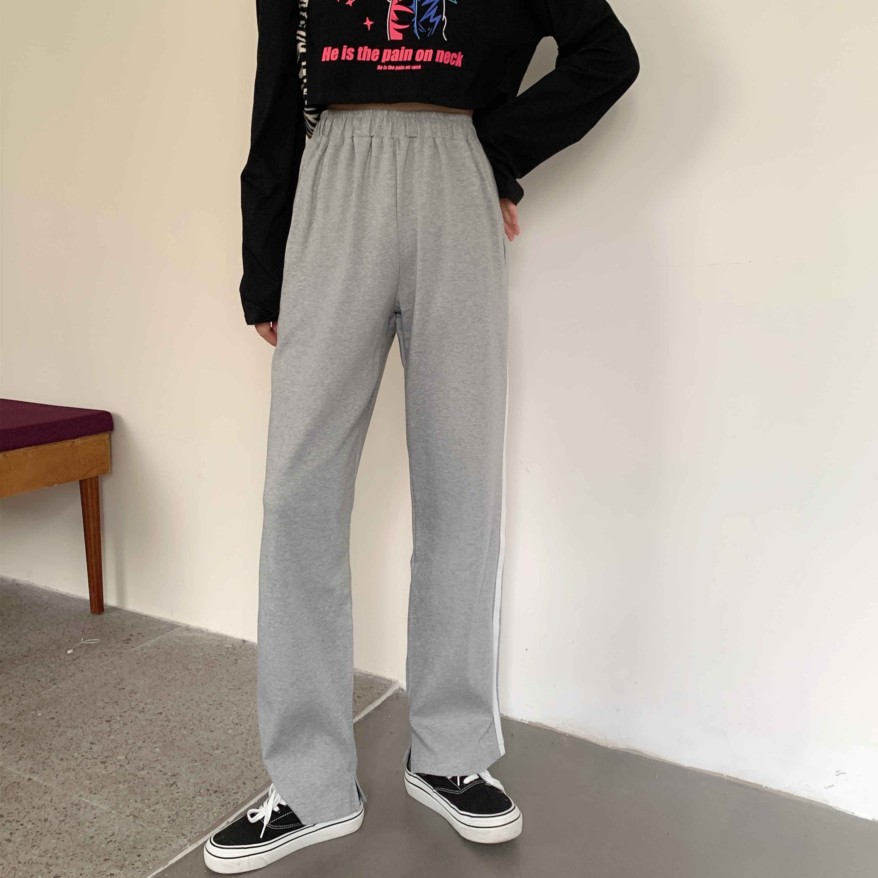 Real price elastic waist wide leg straight tube loose and thin casual sports pants