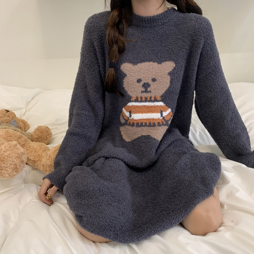 Real price coral velvet soft bear thickened long sleeved lovely home clothes nightdress