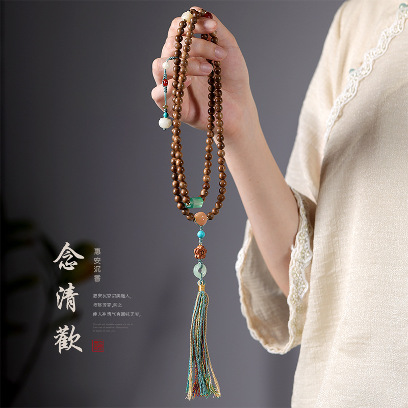 女款新中式正宗沉香木天然毛衣链