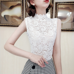新款 衫 半高领蕾丝打底衫 性感洋气春秋背心打底无袖 女无袖 2021秋季