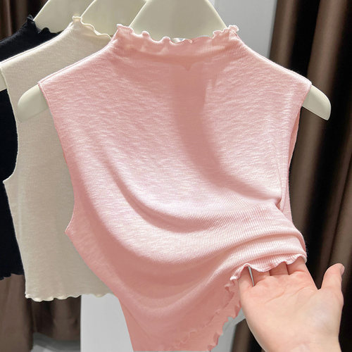 木耳边半高领假领子百搭打底背心