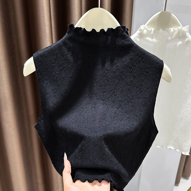 木耳边内搭假领子无袖蕾丝上衣女