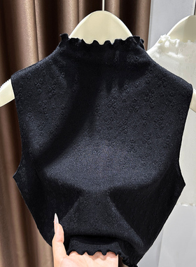 木耳边蕾丝无袖上衣女秋假领子内搭半高领叠穿打底衫短款修身背心