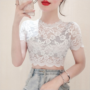 蕾丝百搭女短袖 秋冬内搭性感镂空网纱假领子半高领小背心 2024新款