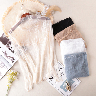 性感镂空网纱百搭上衣 女2019春款 很仙洋气蕾丝打底衫 女内搭雪纺衫