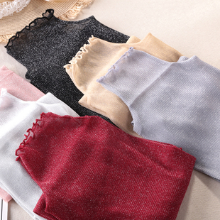 上衣洋气蕾丝小衫 2019春秋新款 女亮丝木耳边很仙 网纱打底衫 长袖