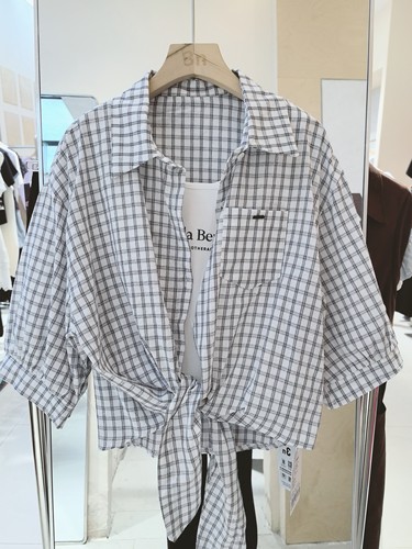 3NUX2026夏新款韩版简约百搭显瘦高品质休闲格子衬衫衬衣两件套