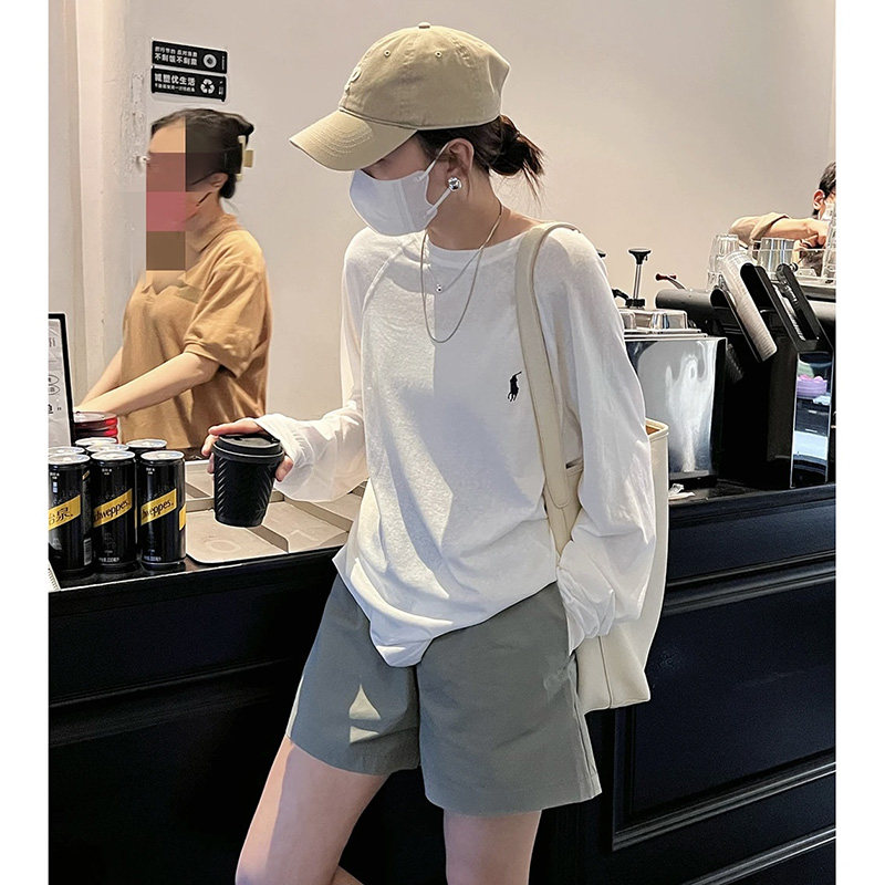 短裤女2025新款爆款白色t恤女简约防晒罩衫慵懒风宽松圆领插肩袖