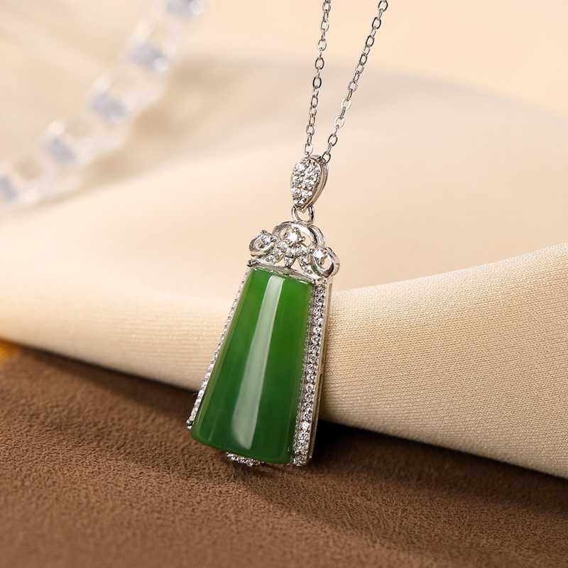 母亲的礼物。天然和田玉碧玉项链吊坠套链925纯银镀金三八妇女节