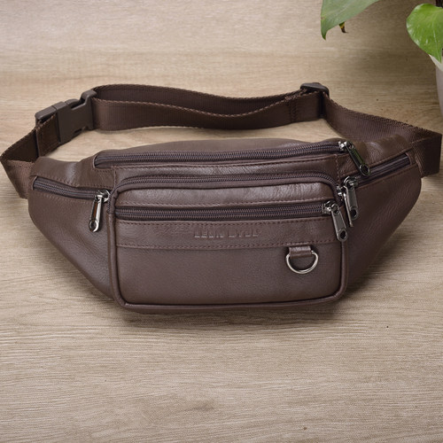 头层牛皮手机休闲腰包