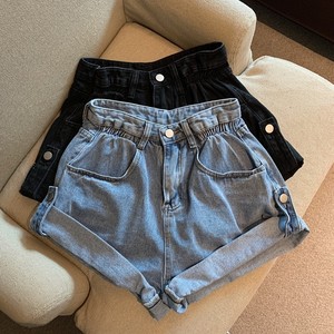 RM15091#夏季复古卷边牛仔短裤高腰宽松阔腿裤辣妹热裤