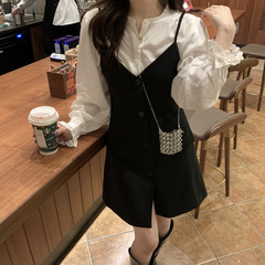 Real shot real price lace cuff shirt + dress with suspender