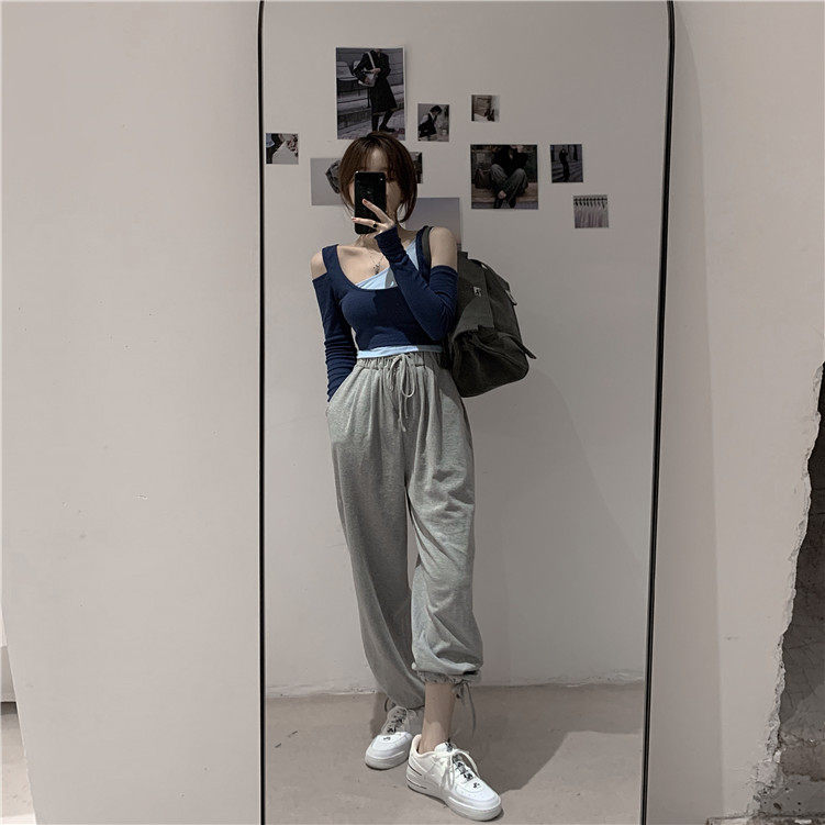 Shooting real price autumn and winter loose casual flapping legs with drawstring lantern corset pants sports pants