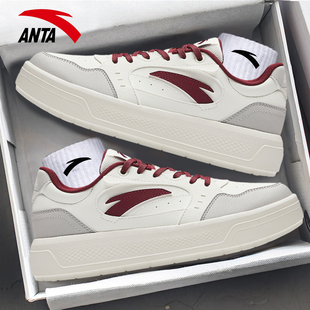 安踏轻风丨女鞋板鞋女皮面百搭经典小白鞋新款初中生防泼水运动鞋