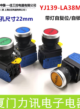 一佳按钮开关YJ139-LA38M-10DN/11DNZS带灯自复位启动锁开关22mm