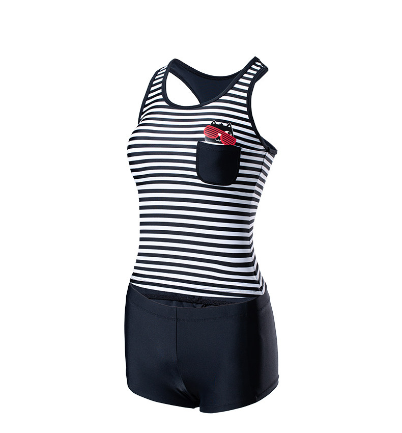 浩沙泳衣女分体平角遮肚保守二件套学生游泳装119111217抗氯耐穿