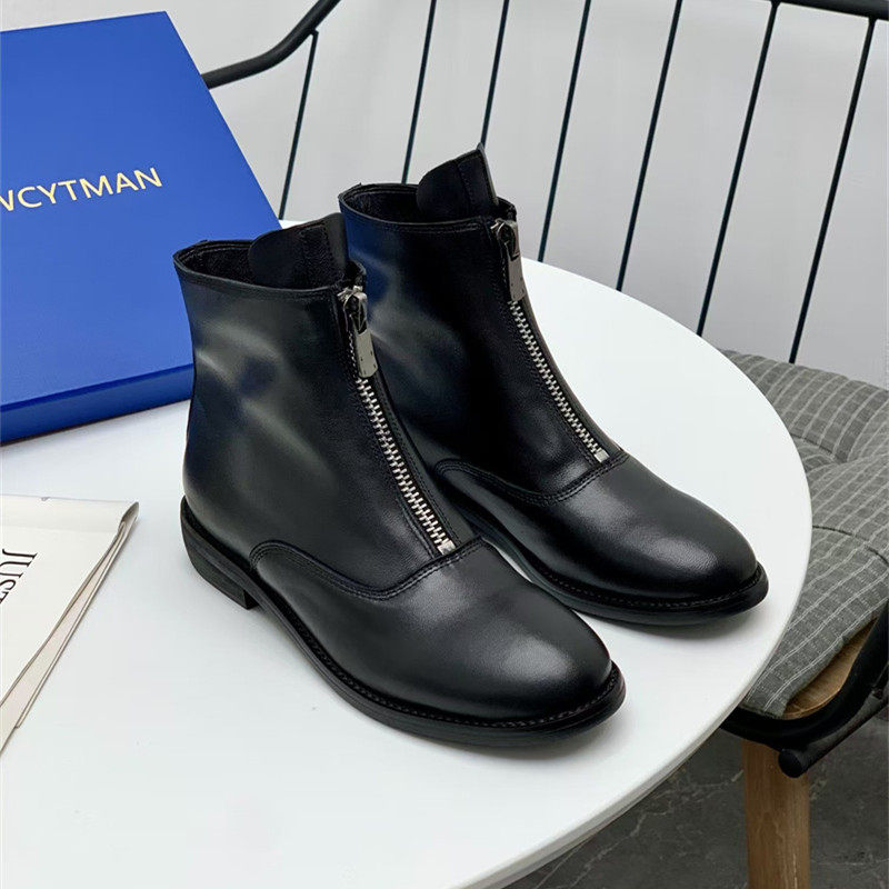 SIBTTEWCYTMAN外贸原单短靴女圆头低跟纯羊皮马丁靴加绒加厚女靴,女鞋,马丁靴,淘宝优惠券,粉丝福利购,淘宝优惠卷