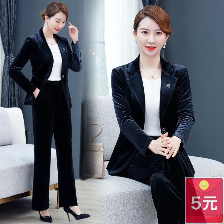 修身短款小西服金丝绒显瘦妈妈装