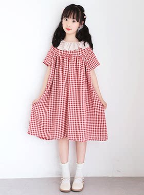 夏季女童娃娃领连衣裙韩版格子