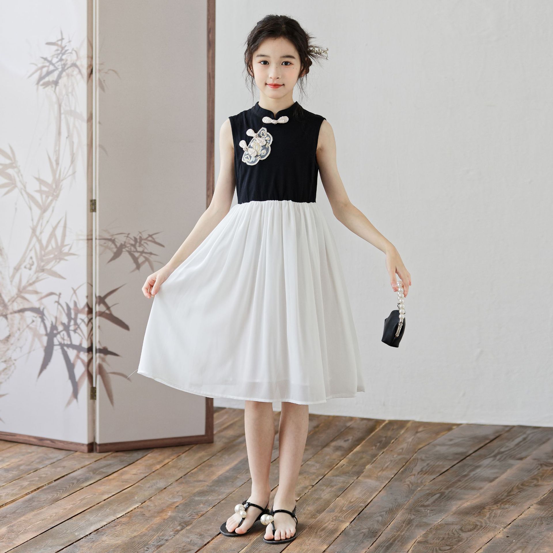 女童连衣裙夏季立领国风连身裙