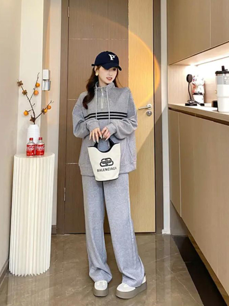 임부복 패셔너블한 봄 가을 스타일 패셔너블한 캐주얼 스웨트셔츠 서양식 투피스 세트 패셔너블하고 루즈하고 스포티한 임신 중 아우터