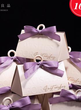 S 创意紫色高级感订结婚庆专用新款喜糖袋纸盒子伴手提回礼品空盒