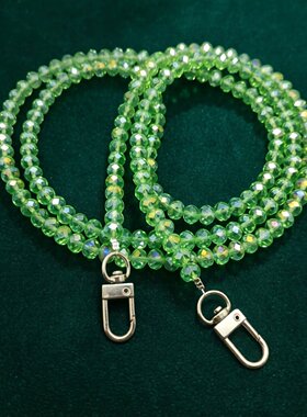 绿色水晶手机链拍立得挂绳斜挎绳单肩可背女长款高端气质手机链