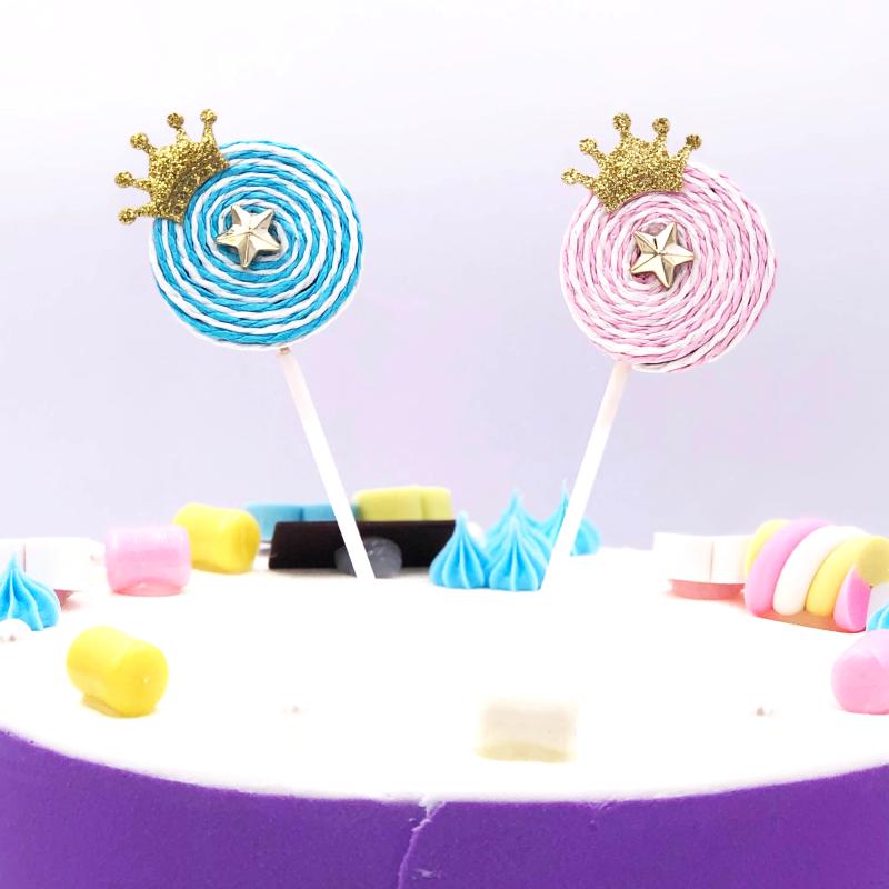 创意五角星皇冠棒棒糖生日蛋糕装饰插件插旗 烘焙装饰品插卡摆件