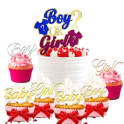 新款boy girl亚克力蛋糕插牌 婴儿衣服纸杯蛋糕baby生日烘焙插卡