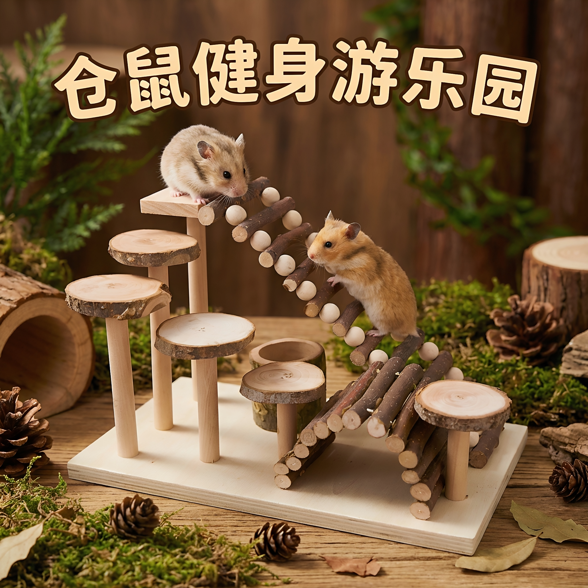 仓鼠玩具苹果木爬梯金丝熊木质站台拱桥木制蜜袋食盆秋千磨牙用品